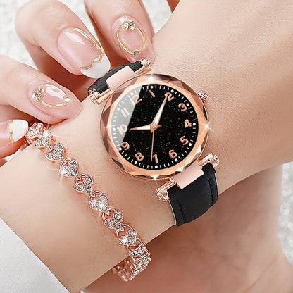 Casual Elegance Set - Quartz Watch with PU Leather Strap and Bracelet Minha loja 