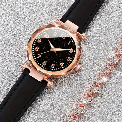 Casual Elegance Set - Quartz Watch with PU Leather Strap and Bracelet Minha loja 