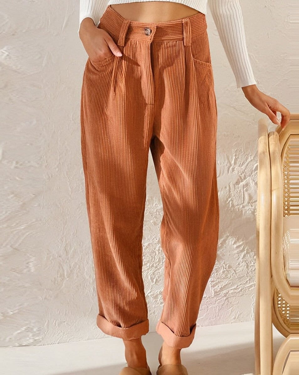 Clara™ | Retro Corduroy High-Waisted Pants Pants Minha loja Apricot S 