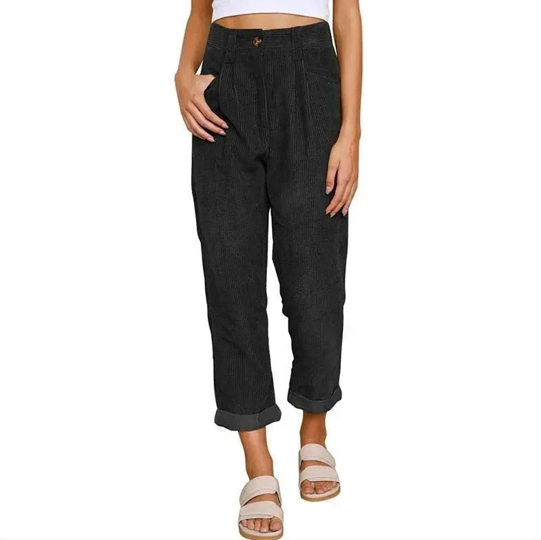 Clara™ | Retro Corduroy High-Waisted Pants Pants Minha loja Black S 
