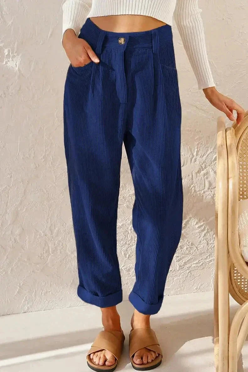 Clara™ | Retro Corduroy High-Waisted Pants Pants Minha loja Blue S 