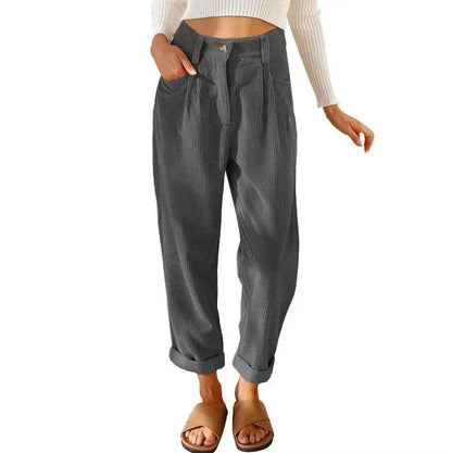 Clara™ | Retro Corduroy High-Waisted Pants Pants Minha loja Gray S 