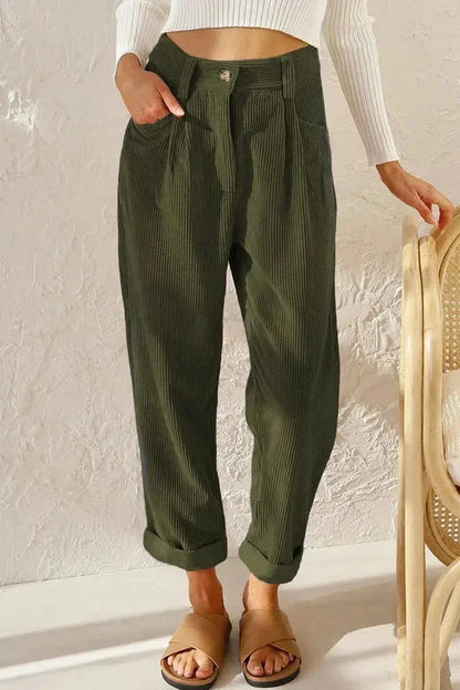Clara™ | Retro Corduroy High-Waisted Pants Pants Minha loja Green S 
