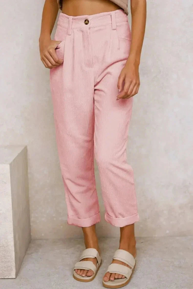 Clara™ | Retro Corduroy High-Waisted Pants Pants Minha loja Pink S 