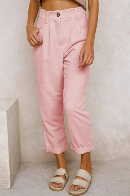 Clara™ | Retro Corduroy High-Waisted Pants Pants Minha loja Pink S 