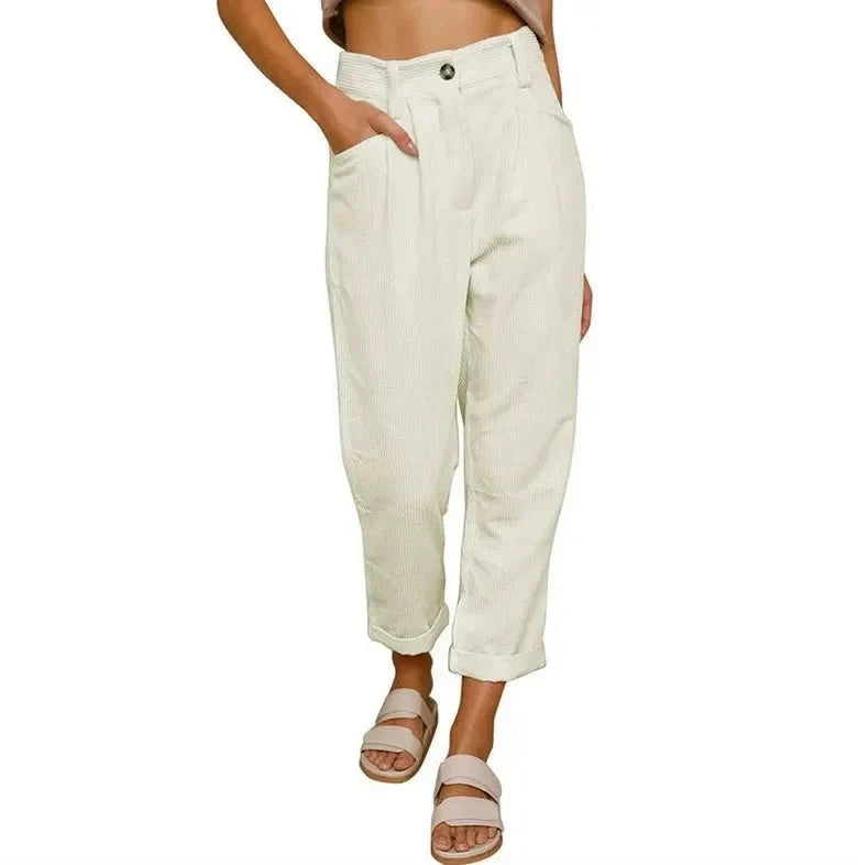 Clara™ | Retro Corduroy High-Waisted Pants Pants Minha loja White S 