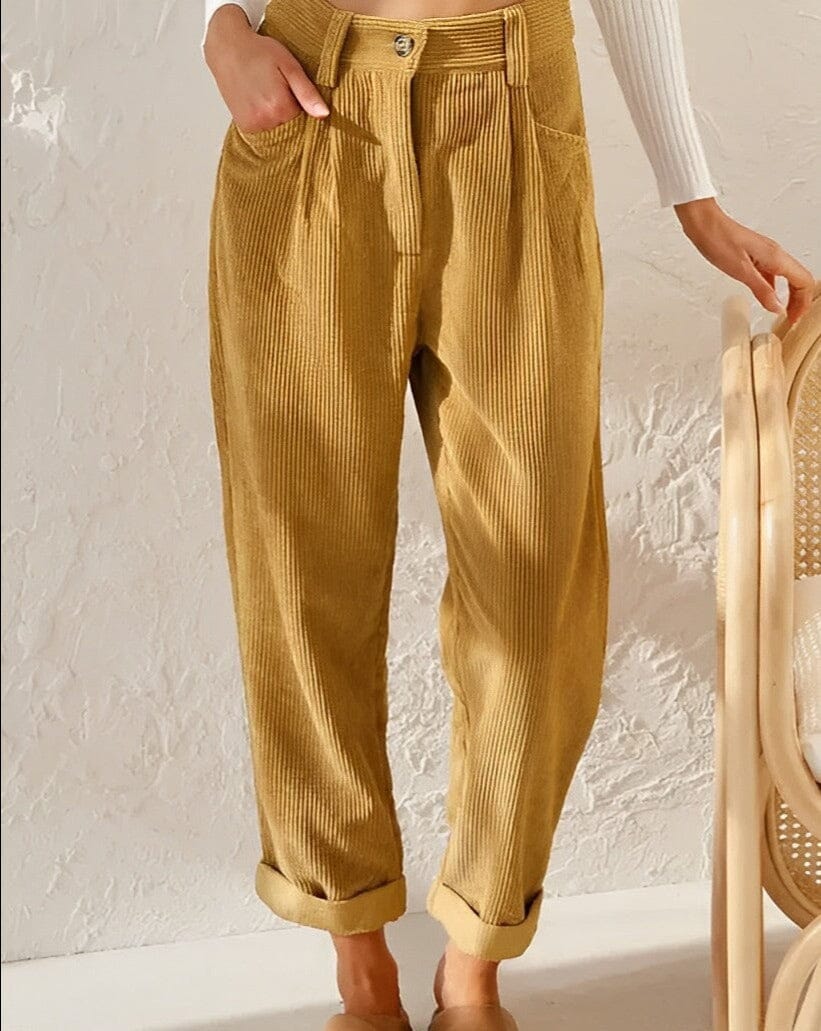 Clara™ | Retro Corduroy High-Waisted Pants Pants Minha loja Yellow S 