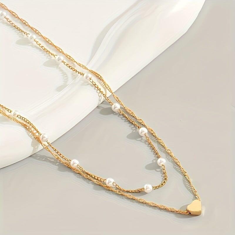 Double Necklace With Pearls And Heart Pendant Minha loja 