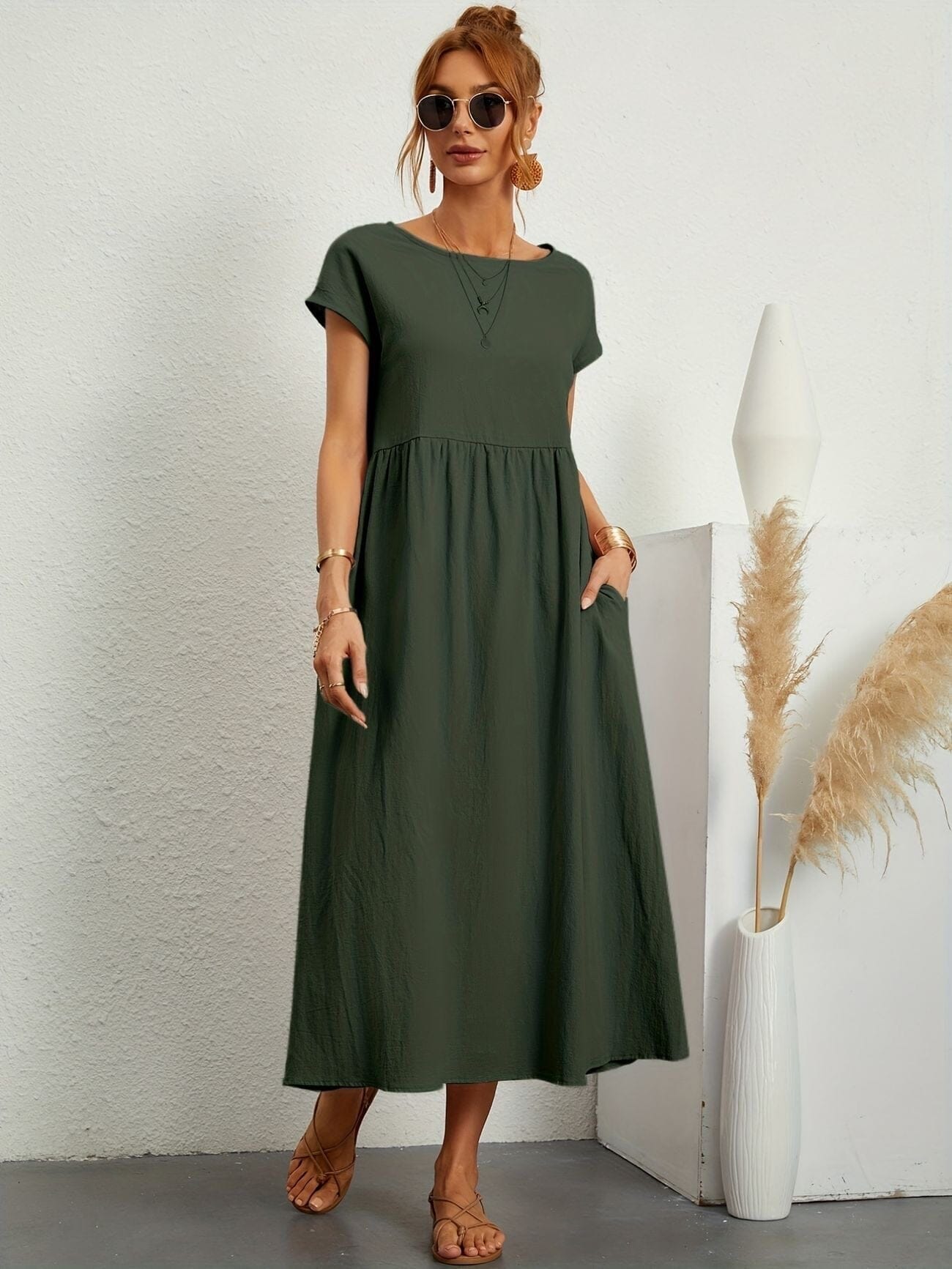 Emma-Casual Dress Dress Minha loja Army Green S 