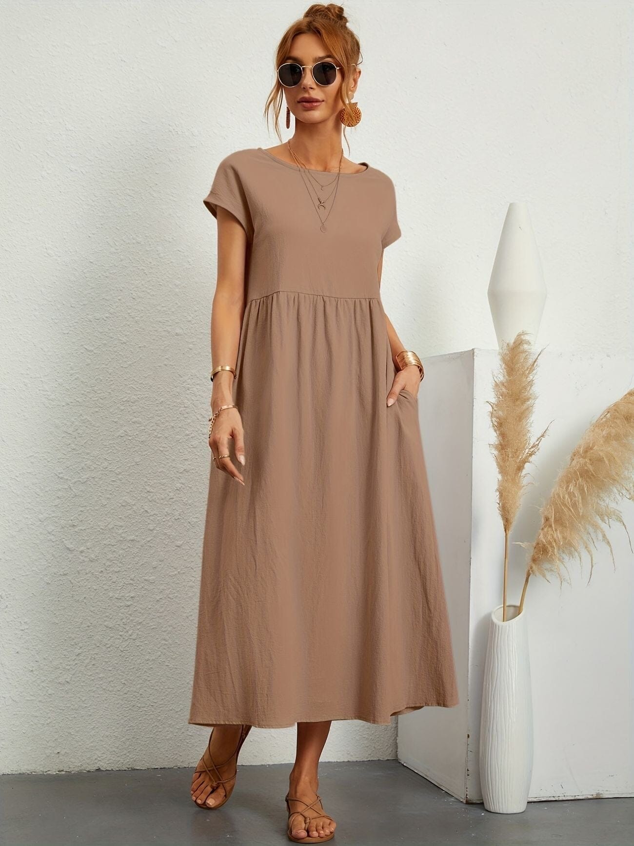 Emma-Casual Dress Dress Minha loja Khaki S 