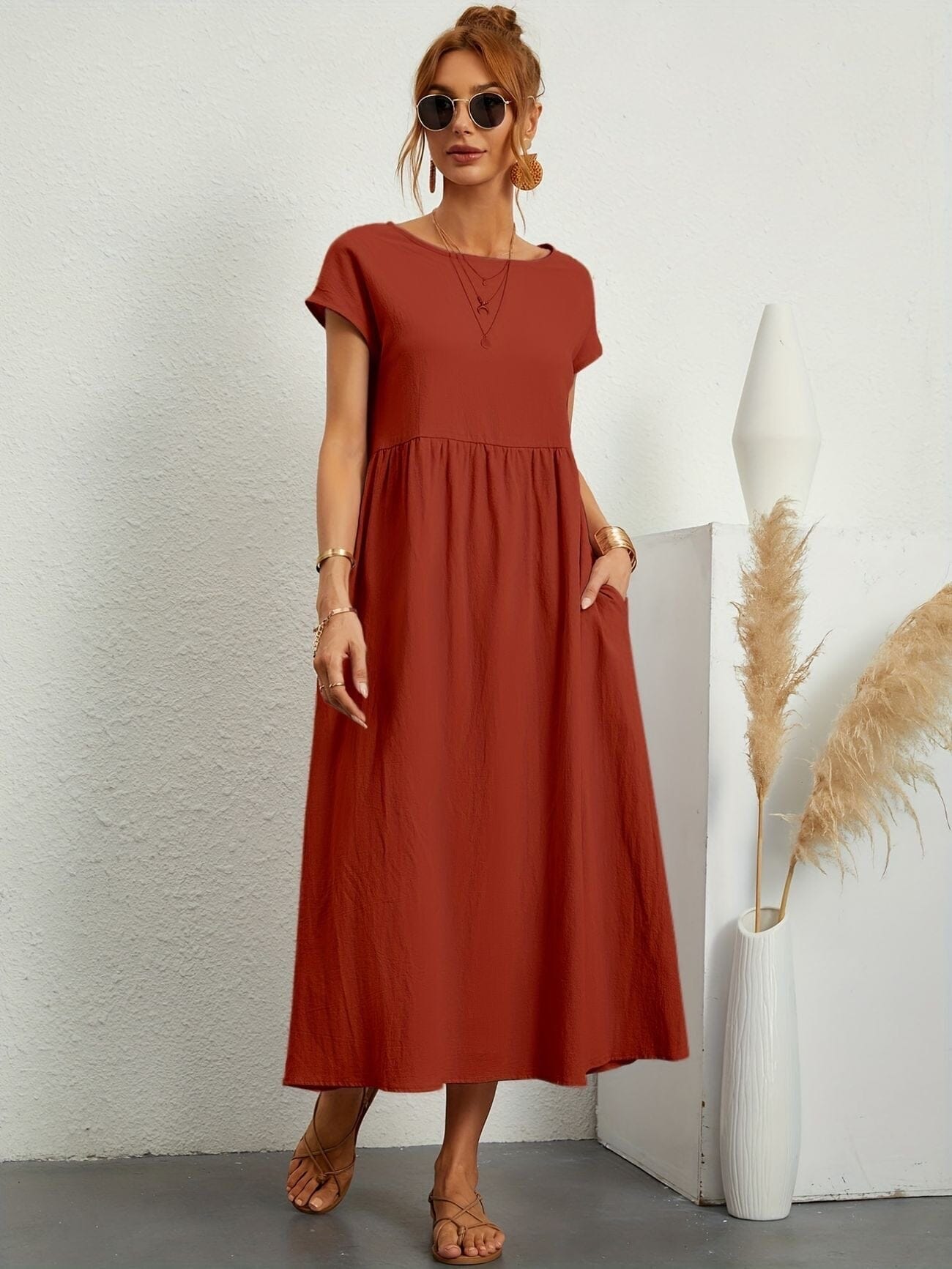 Emma-Casual Dress Dress Minha loja Rust S 