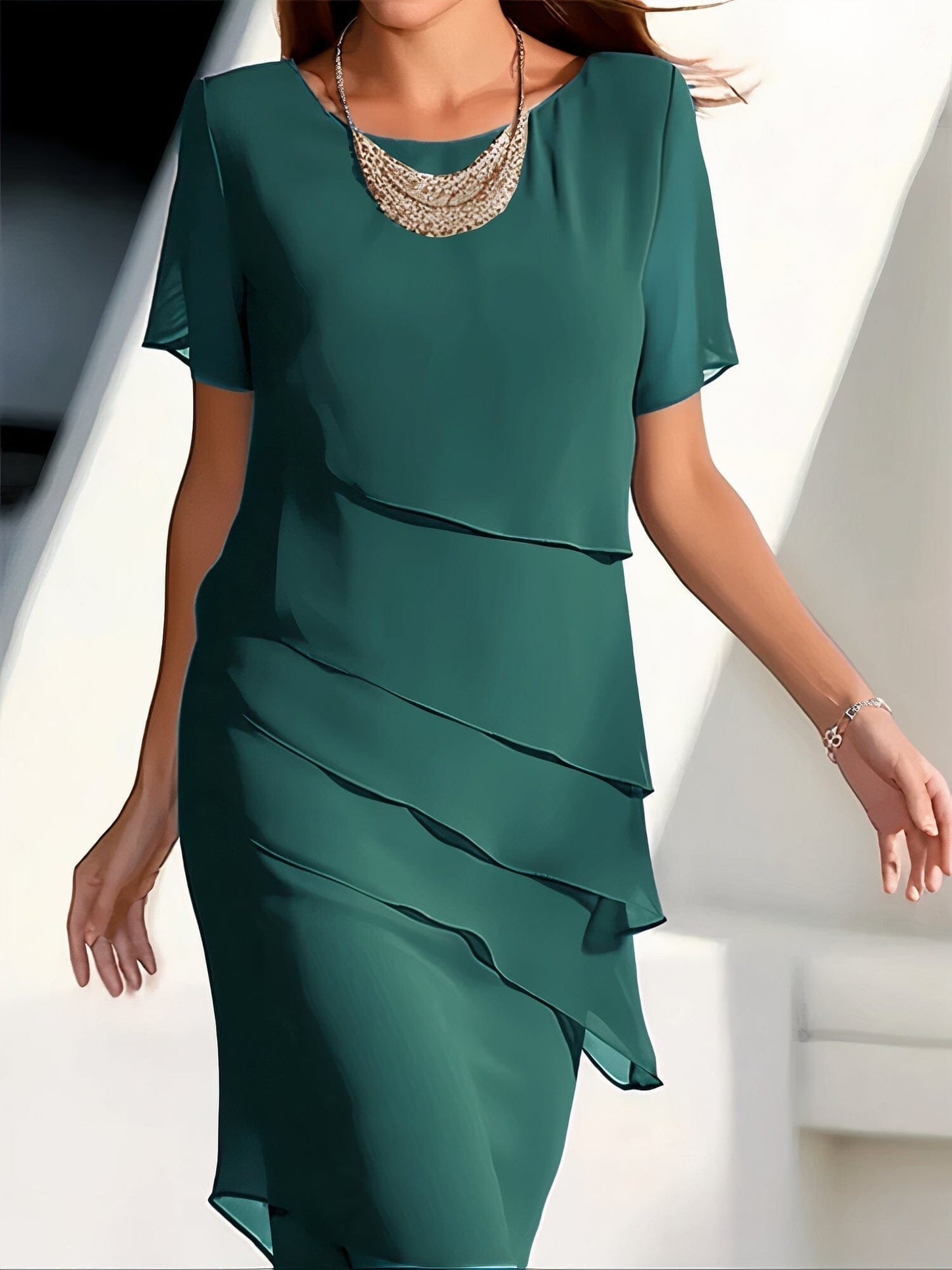 Emma™ | Silk Chiffon Pleated Dress Dresses Minha loja Green S 