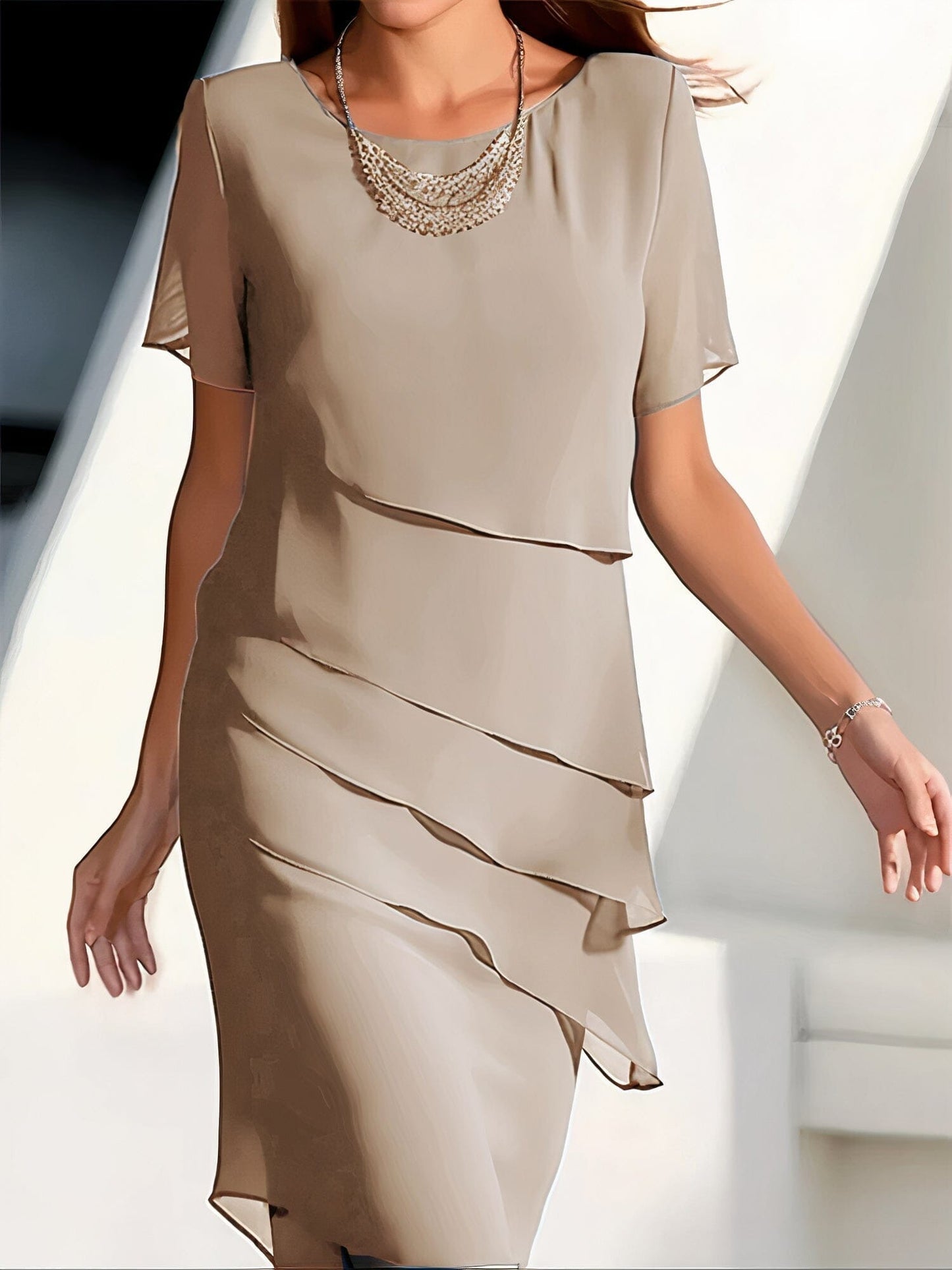 Emma™ | Silk Chiffon Pleated Dress Dresses Minha loja Khaki S 