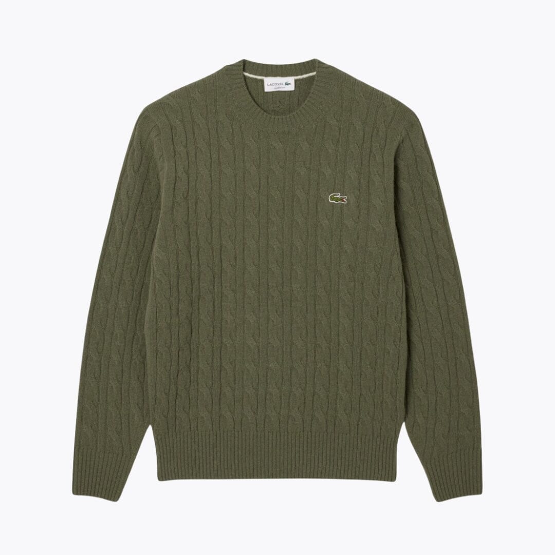 LC Cable Knit Carded Wool Crew Neck Sweater LC Cable Knit Carded Wool Crew Neck Sweater Minha loja Khaki S 