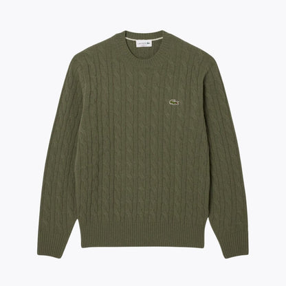 LC Cable Knit Carded Wool Crew Neck Sweater LC Cable Knit Carded Wool Crew Neck Sweater Minha loja Khaki S 