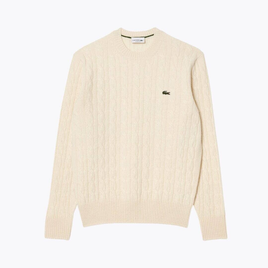 LC Cable Knit Carded Wool Crew Neck Sweater LC Cable Knit Carded Wool Crew Neck Sweater Minha loja White S 