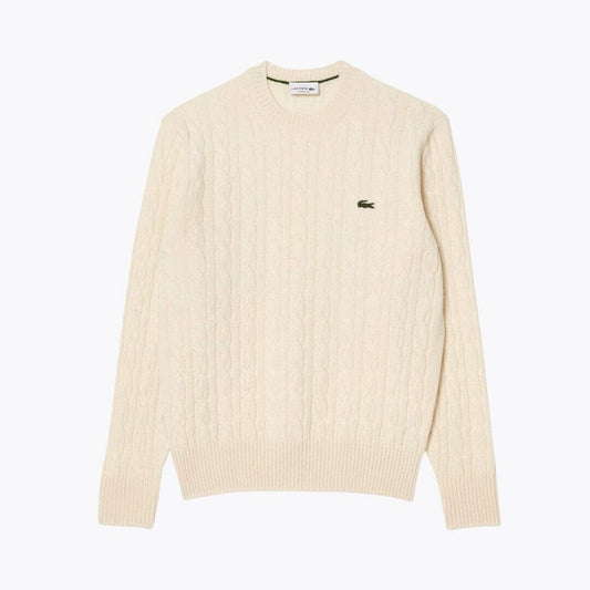 LC Cable Knit Carded Wool Crew Neck Sweater LC Cable Knit Carded Wool Crew Neck Sweater Minha loja White S 