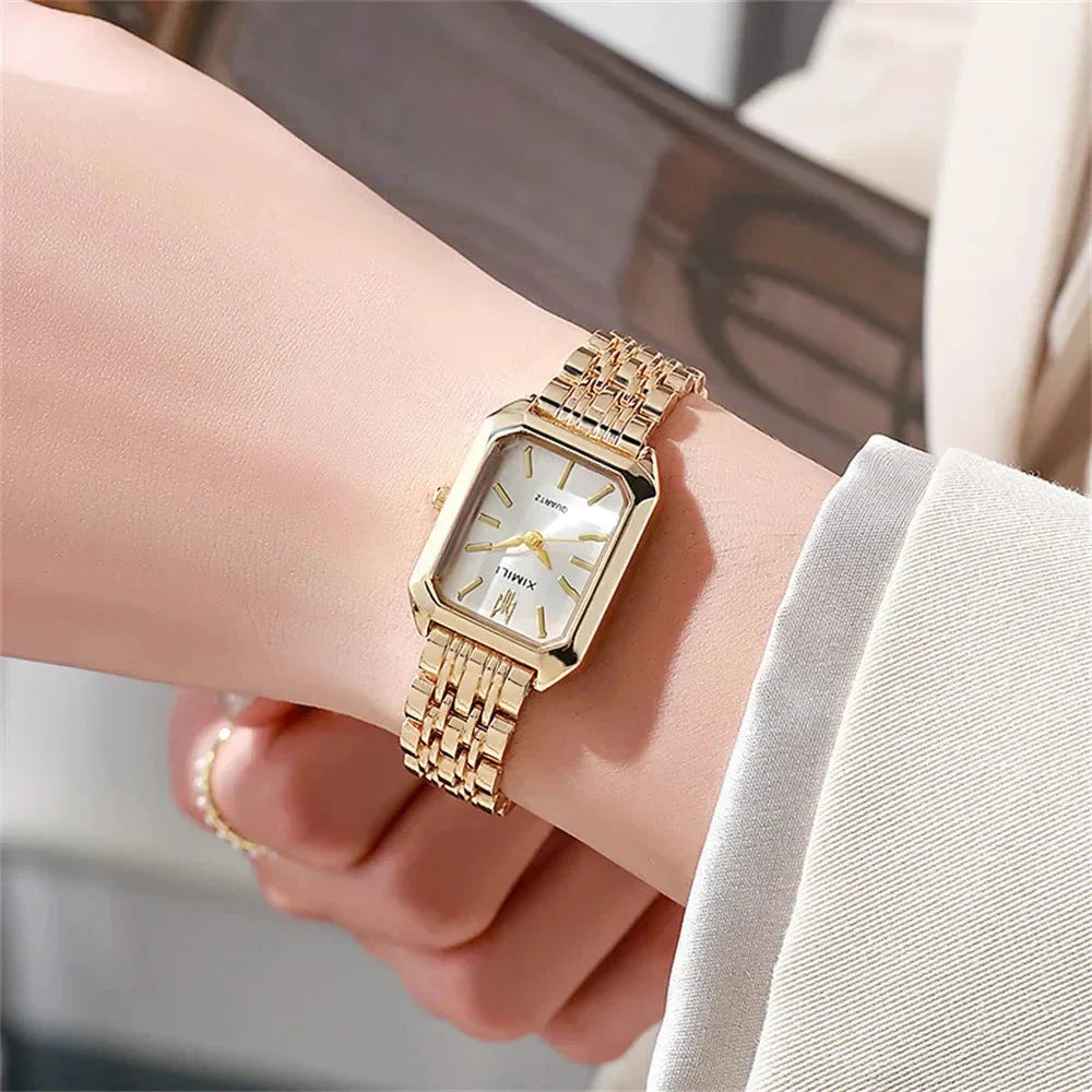 Lightweight Stainless Steel Watch for Women Minha loja Ouro 