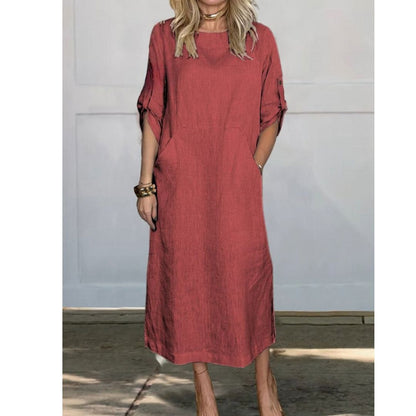 Lily™ | Comfortable Solid Color Linen Pocket Dress