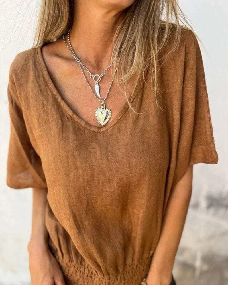 Muse - V-Neck Boho Tee Shirt Minha loja Brown S 