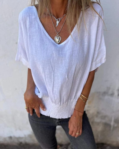 Muse - V-Neck Boho Tee Shirt Minha loja White S 
