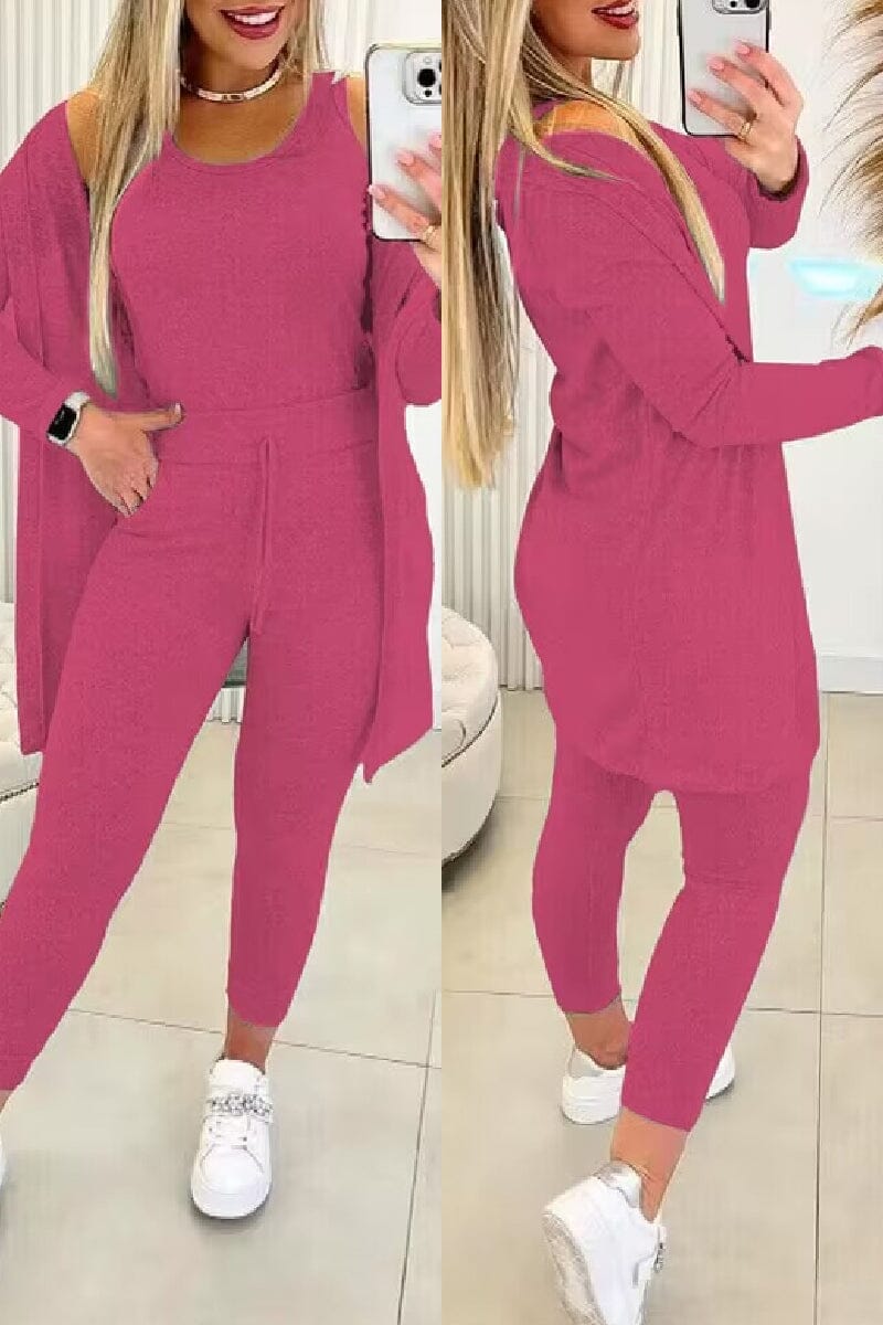 Nova | Relaxed 3-Piece Set Outfit Sets Minha loja Dark Pink XL 