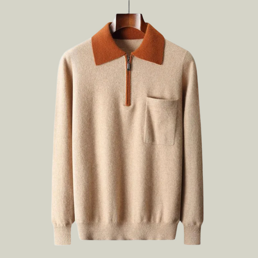 100% CASHMERE POLO ZIP UP