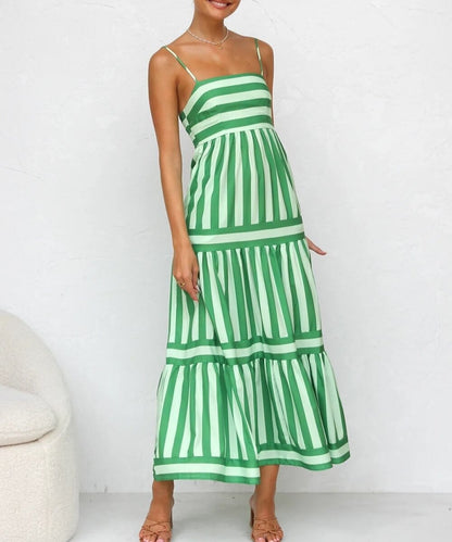 Olivia | Striped Pattern Dress Dress Minha loja Green S 