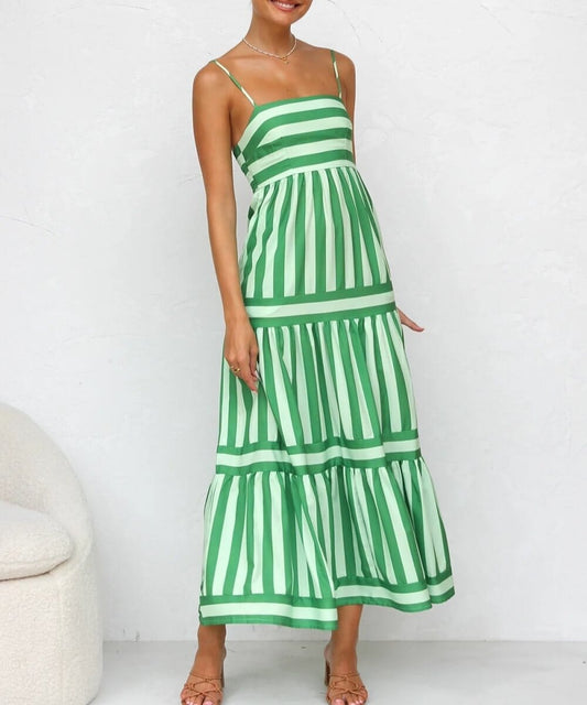 Olivia | Striped Pattern Dress Dress Minha loja Green S 