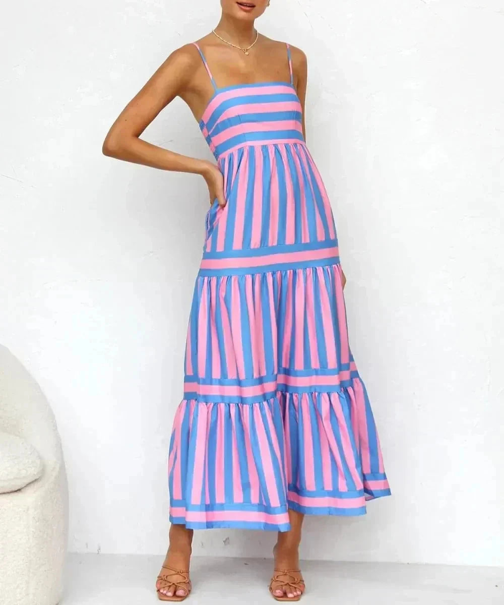 Olivia | Striped Pattern Dress Dress Minha loja Pink S 