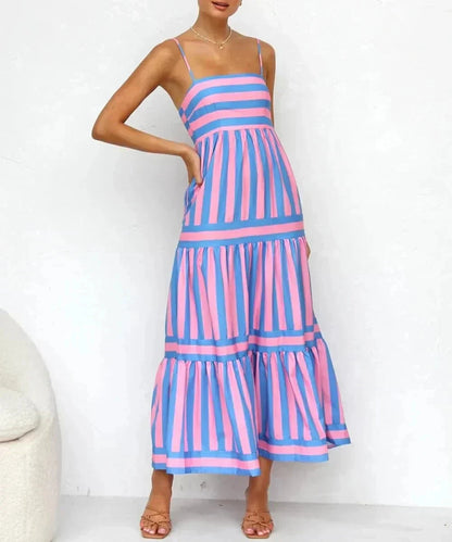 Olivia | Striped Pattern Dress Dress Minha loja Pink S 