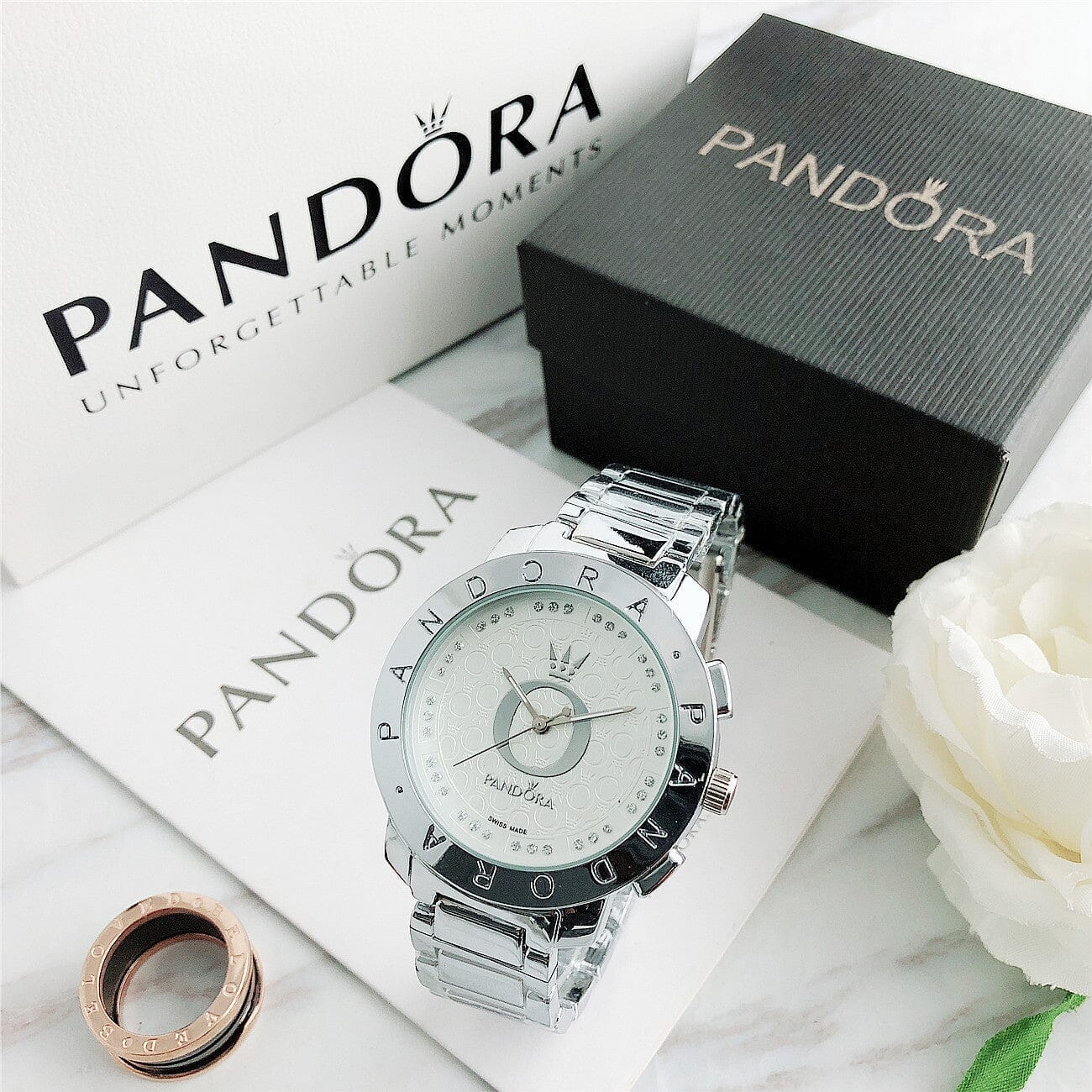 P A N D O R A Classic Glamour + Bracelet Charms Minha loja Silver 
