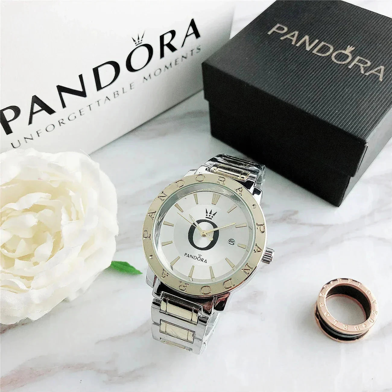 P A N D O R A Wristwatch Glamour Minha loja Gold White 