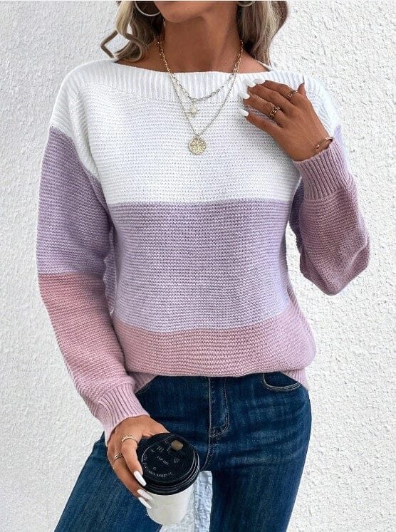 Piper™ | Soft Knit Sweater Women Dress Minha loja White/ Purple S 