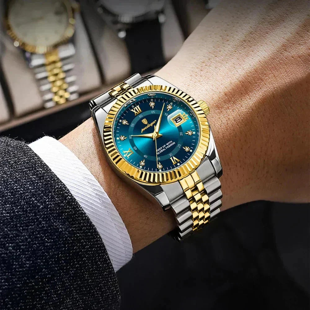 POEDAGAR GoldenStar - 40mm Watch | Water Resistant | Stainless Steel Relógios Masculinos Minha loja 