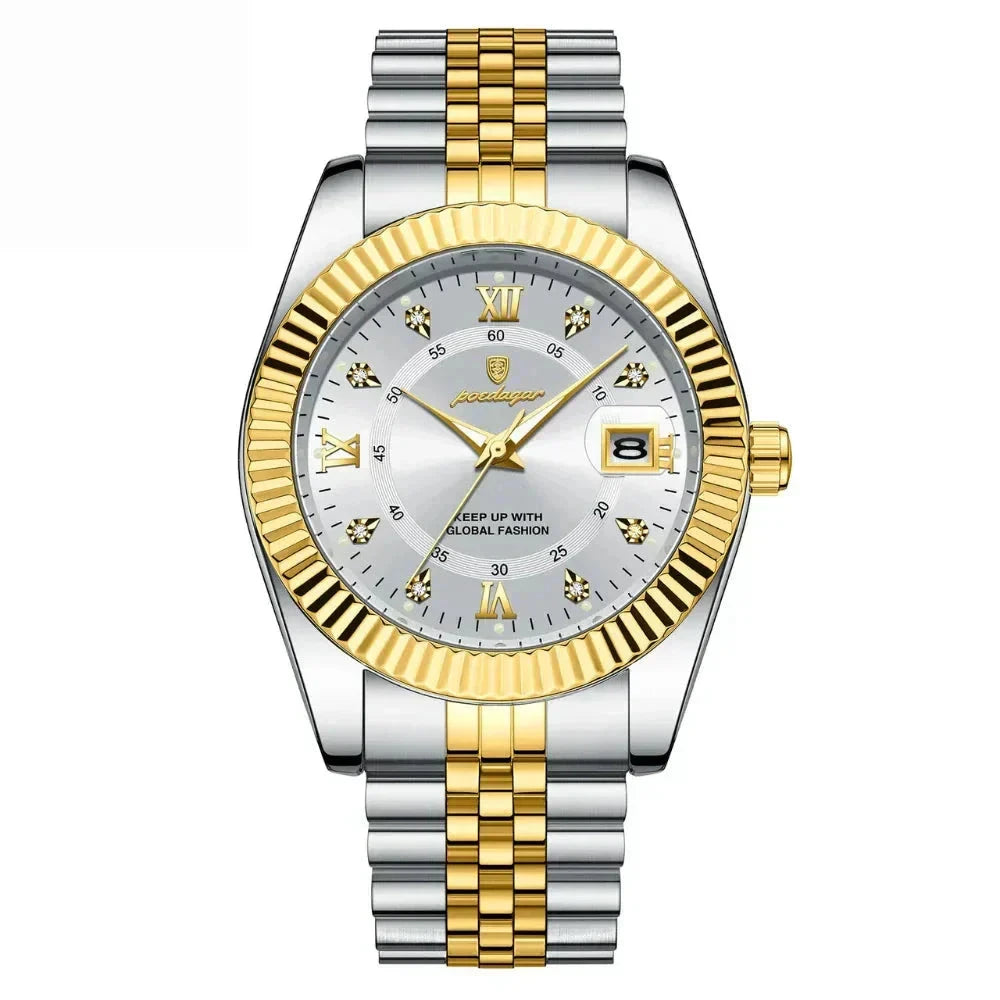 POEDAGAR GoldenStar - 40mm Watch | Water Resistant | Stainless Steel Relógios Masculinos Minha loja White 