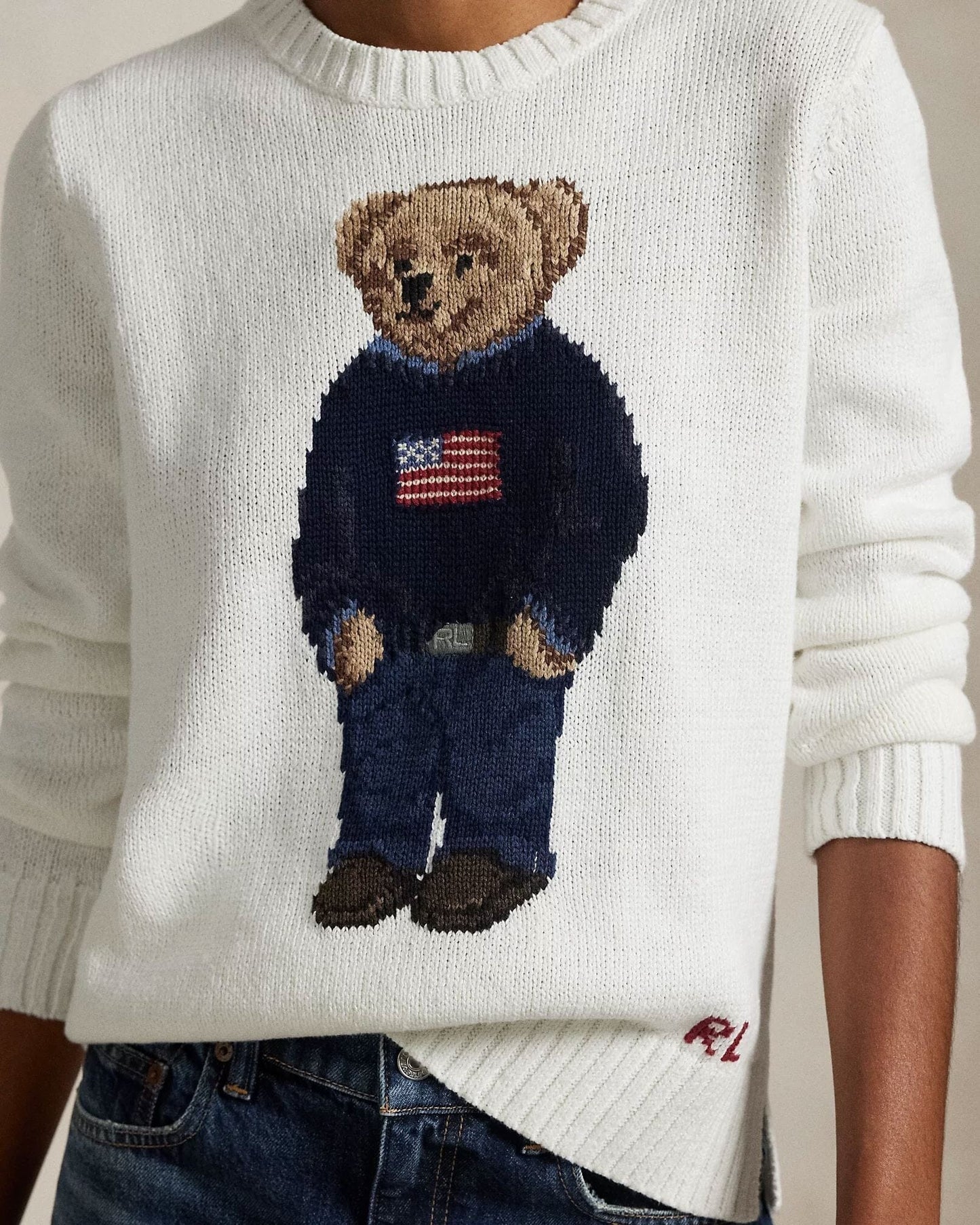 L.R Polo Bear Linen-Cotton Crewneck Sweater