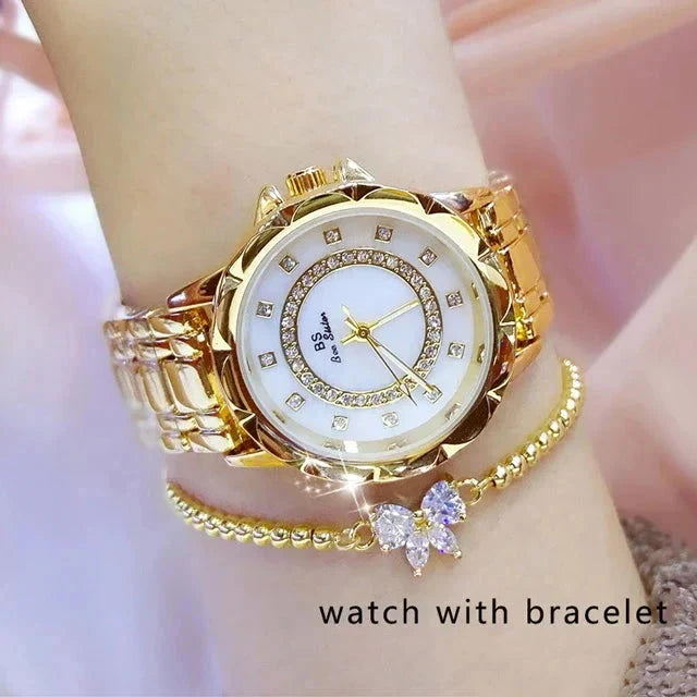 Rhinestone Diamond Women's Wrist Watch Minha loja gold with bracelet 