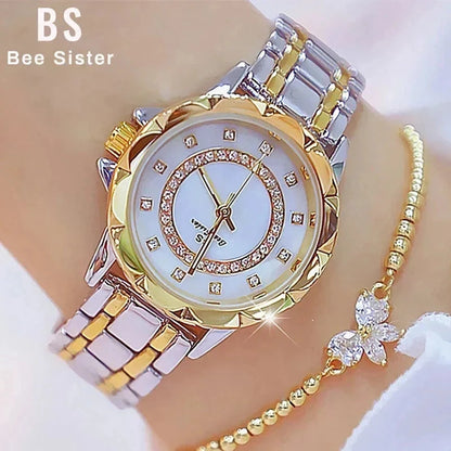 Rhinestone Diamond Women's Wrist Watch Minha loja silver gold bracelet 