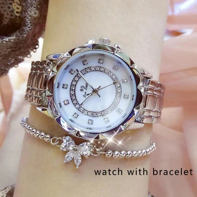 Rhinestone Diamond Women's Wrist Watch Minha loja silver with bracelet 