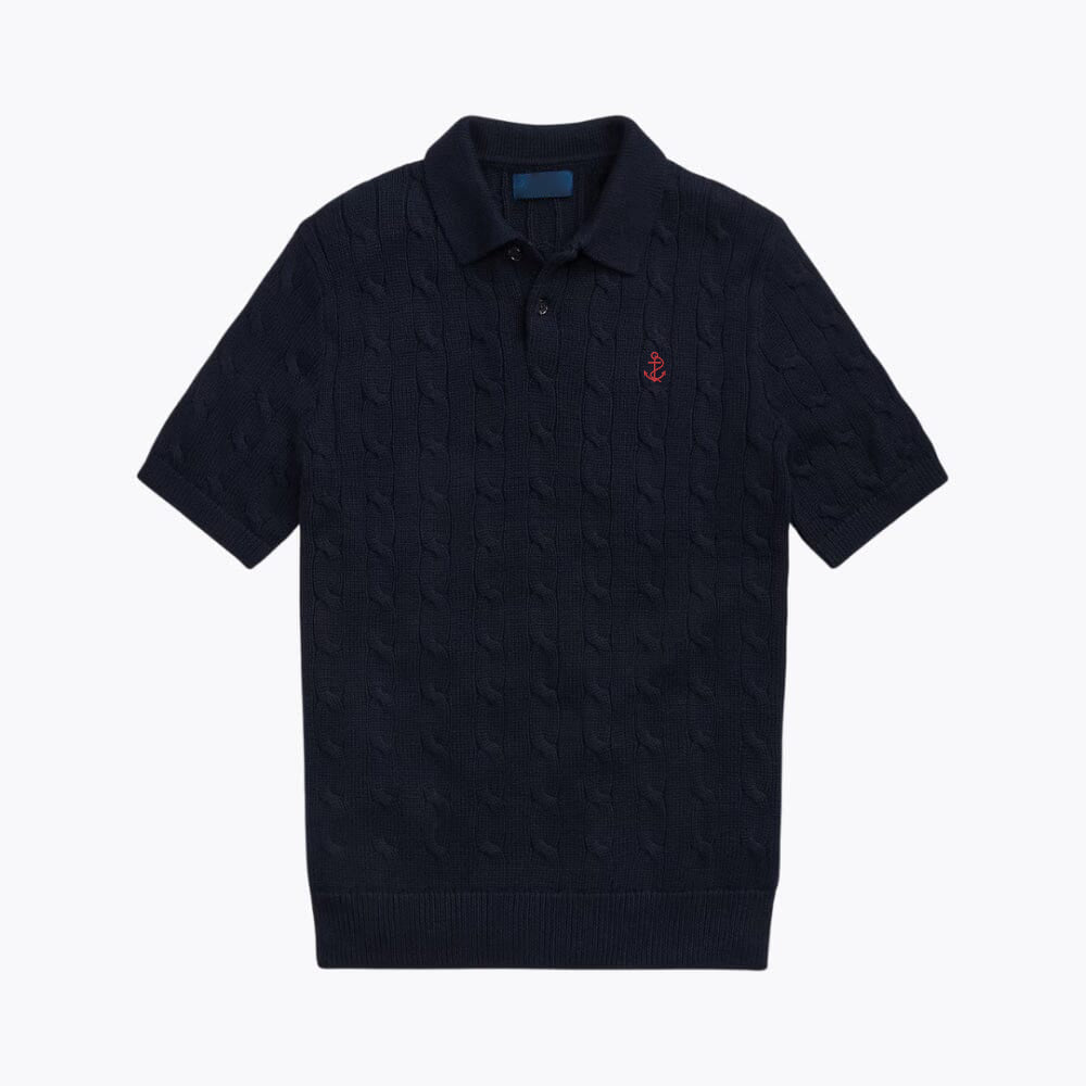 Cable-Knit Cotton Polo-Collar Sweater