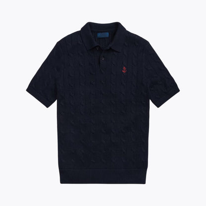 Cable-Knit Cotton Polo-Collar Sweater
