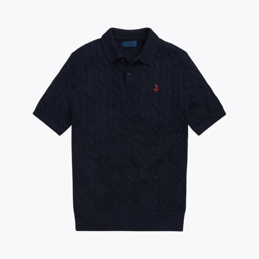 Cable-Knit Cotton Polo-Collar Sweater