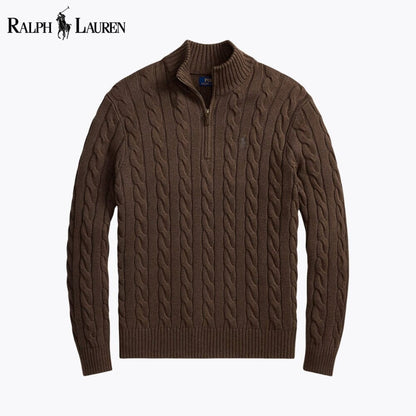 RL Chunky Cable-Knit Cotton Quarter-Zip Sweater RL Chunky Cable-Knit Cotton Quarter-Zip Sweater Minha loja Brown S 
