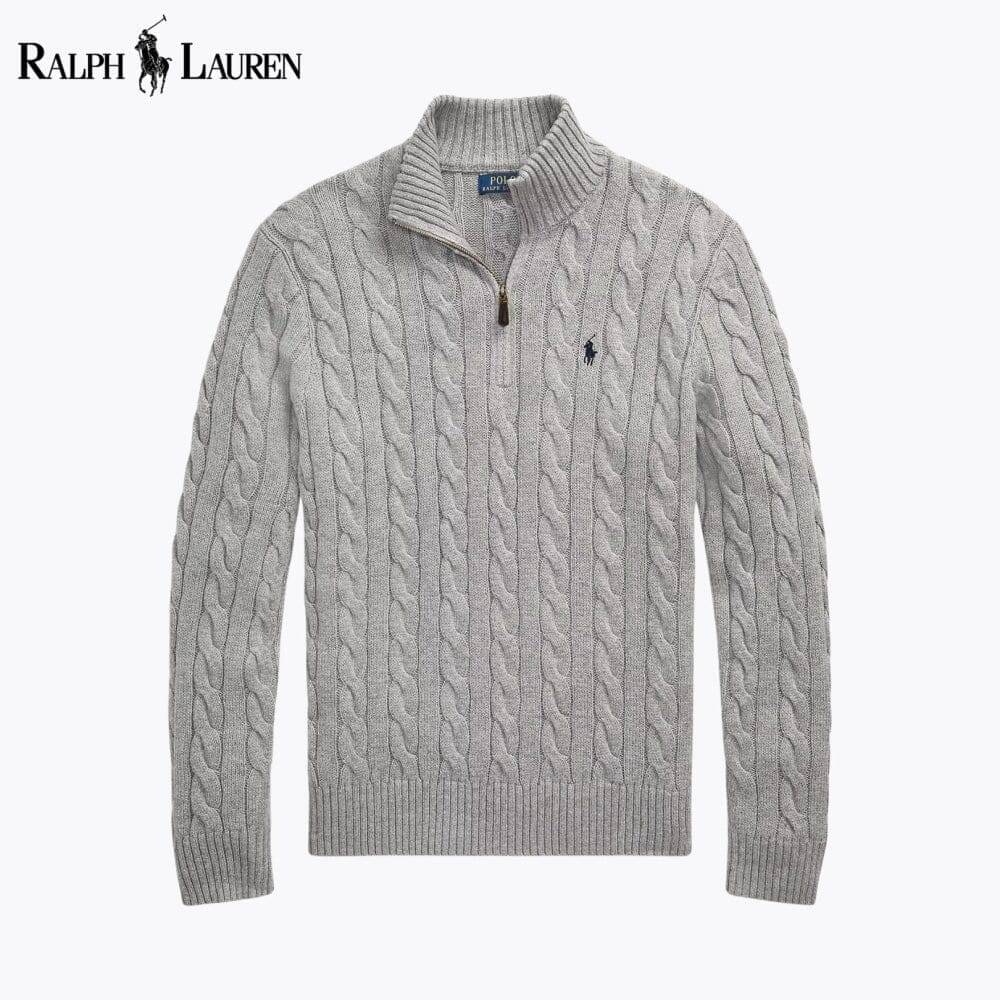 RL Chunky Cable-Knit Cotton Quarter-Zip Sweater RL Chunky Cable-Knit Cotton Quarter-Zip Sweater Minha loja Grey S 