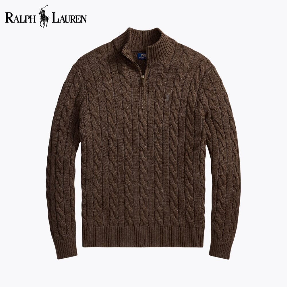 L.R Chunky Cable-Knit Cotton Quarter-Zip Sweater