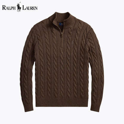 L.R Chunky Cable-Knit Cotton Quarter-Zip Sweater