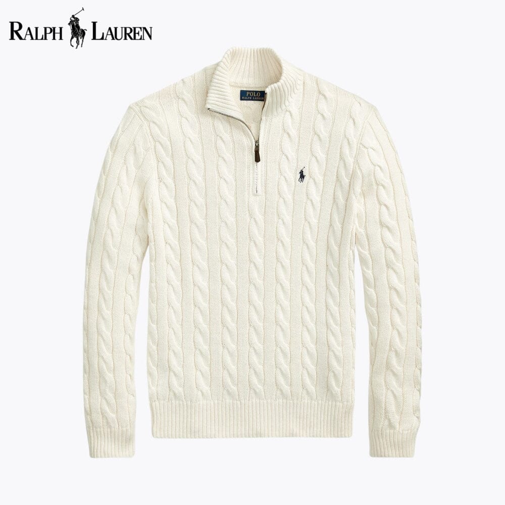 L.R Chunky Cable-Knit Cotton Quarter-Zip Sweater