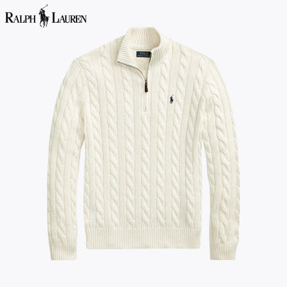 L.R Chunky Cable-Knit Cotton Quarter-Zip Sweater