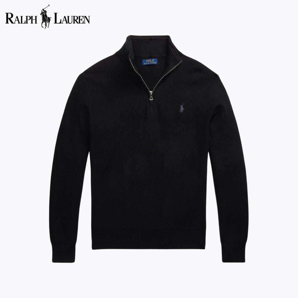 RL Mesh-Knit Cotton Quarter-Zip Sweater RL Mesh-Knit Cotton Quarter-Zip Sweater Minha loja Black S 
